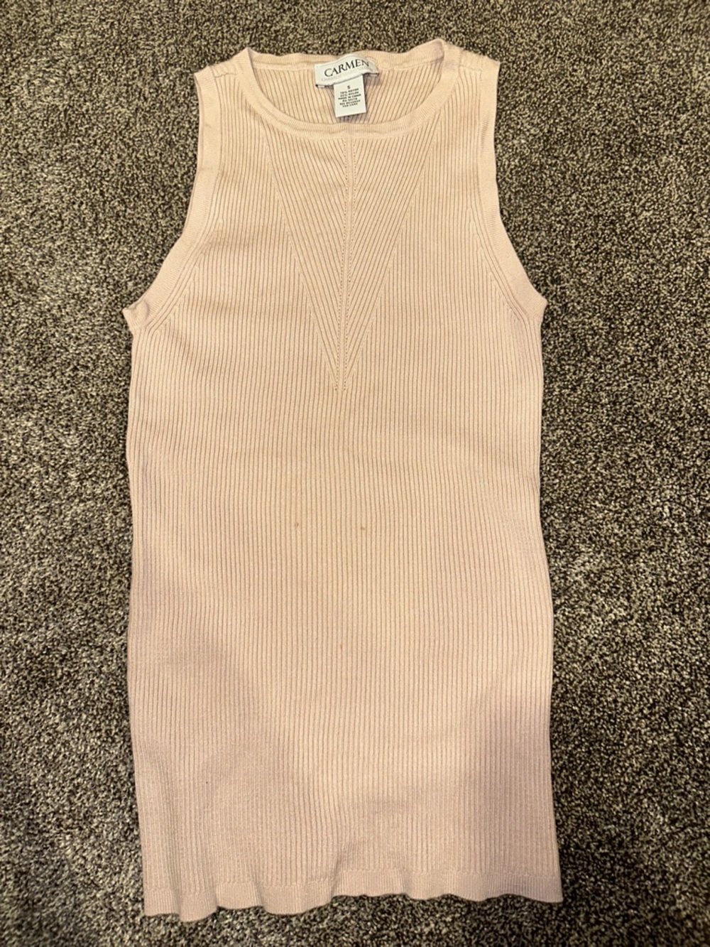 Carmen Marc Valvo Light Blush Ribbed Knit Tank